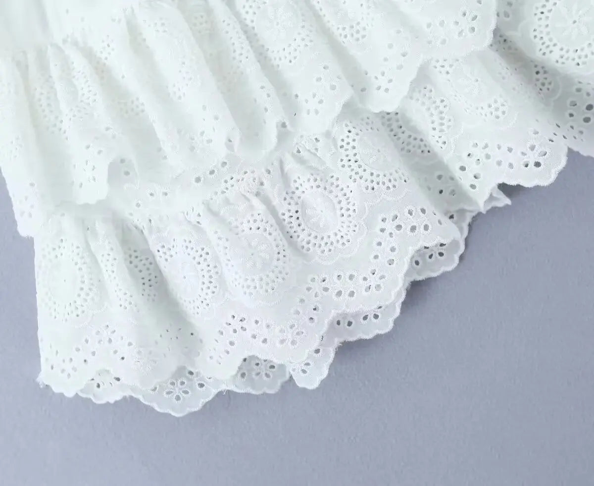 LIZAKOSHT  -  Summer French Elegant Lace Cake Skirt Fashion Mini Skirt Women Vintage Cotton A-line High Waist White Skirts Womens
