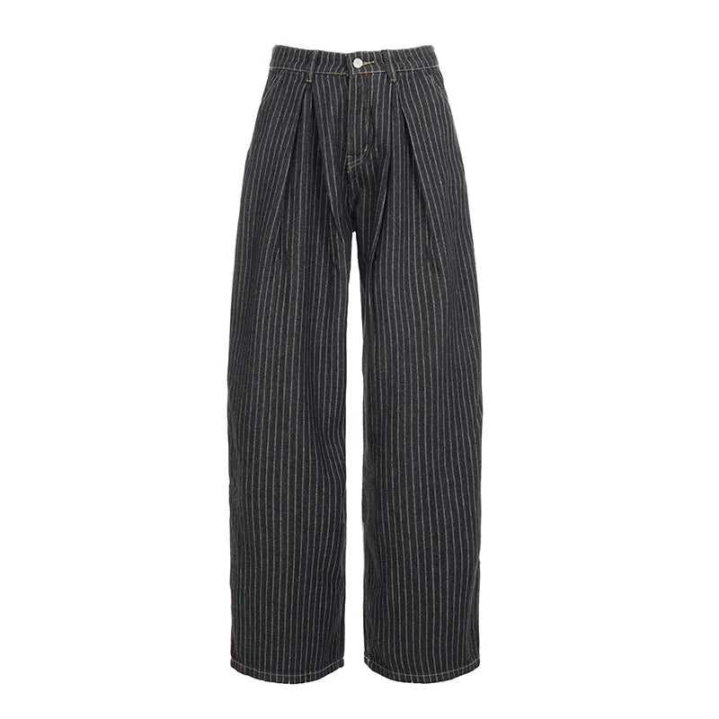 LIZAKOSHT  -  Women Striped Relaxed Fit Jeans Retro Low Rise Wide Leg Denim Pants Grunge Loose Trousers Spring Y2K Clothes