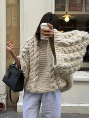 LIZAKOSHT  -  Chic Elegant Women's Fried Dough Twists Sweater Casual Fashion Long Wide Sleeved Thicken Jumper Female Autumn Warm Knitwear