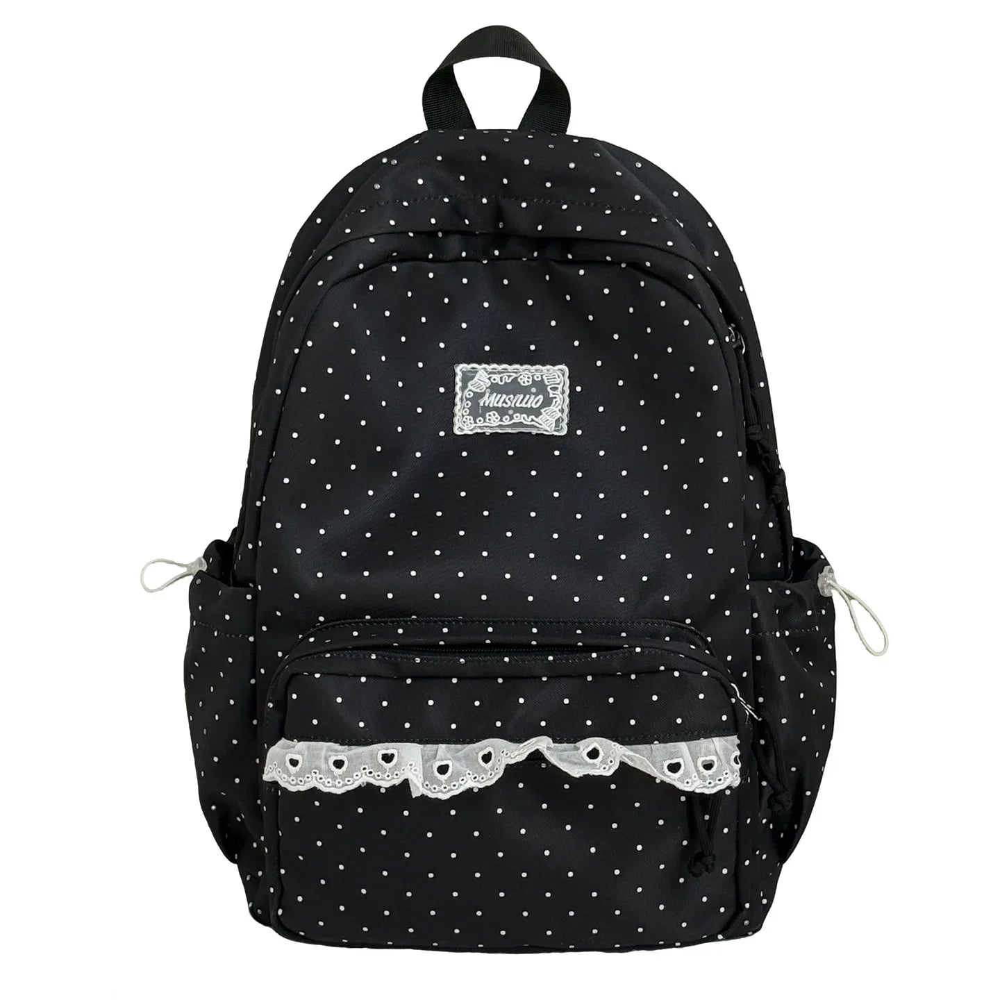 LIZAKOSHT  -  Fashion Polka Dot Travel Backpack Large Capacity Nylon Student Schoolbag Multi-pocket with Lace Laptop Daypack Daily Travel Bag