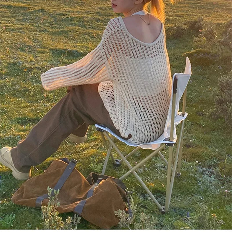 LIZAKOSHT  -  Outer Cover for Women 2024 Spring Summer Thin Long Lazy Air Conditioning Sweater Premium Top Long Sleeve Hollow Knitted Sweater