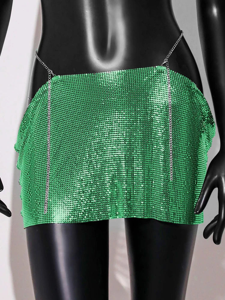 LIZAKOSHT  -  Sequin Glitter Skirt with Cut-Out Details Sexy Clubwear for Women Sparkly Party Mini Skirt Night Out Outfit