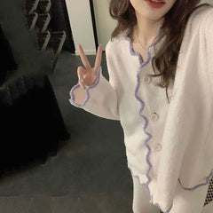 LIZAKOSHT  -  Women Autumn Winter Thick Warm Homewear Nightie Leisure Patchwork Coral Velvet Pant Cardigan Suit Korean Comfortable Pajama Sets