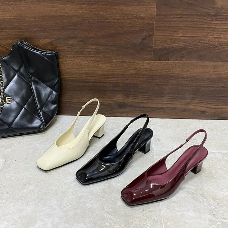 LIZAKOSHT  -  Elegant Slingback Sandals Women Thick High Heels Square Toe Pumps Fashion Brand Ankle Strap Shoes Party Dress Pumps Mujer