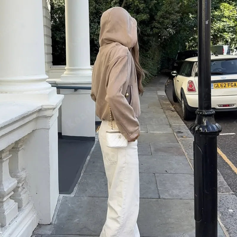 LIZAKOSHT  -  Retro Hooded Jacket Women Casual Loose Loose Zipper Coat Autumn Winter New Fashion Vintage Hoodies Simple Sweatshirt Female