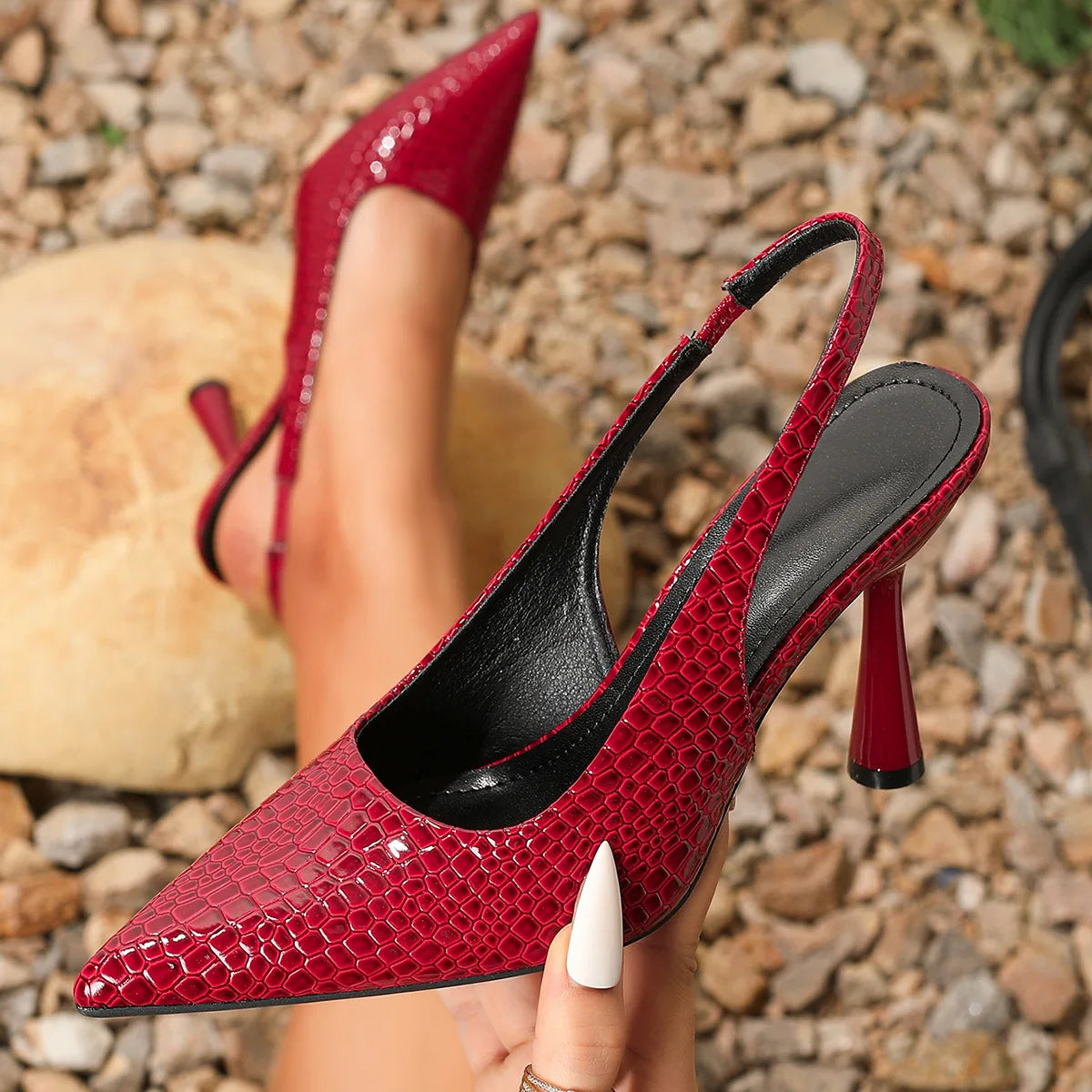 LIZAKOSHT  -  New Summer Women's Shoes Pointed Patent Leather High-heeled Overhead Sandals for Women Retro Skinny Heel Back Empty Shoes