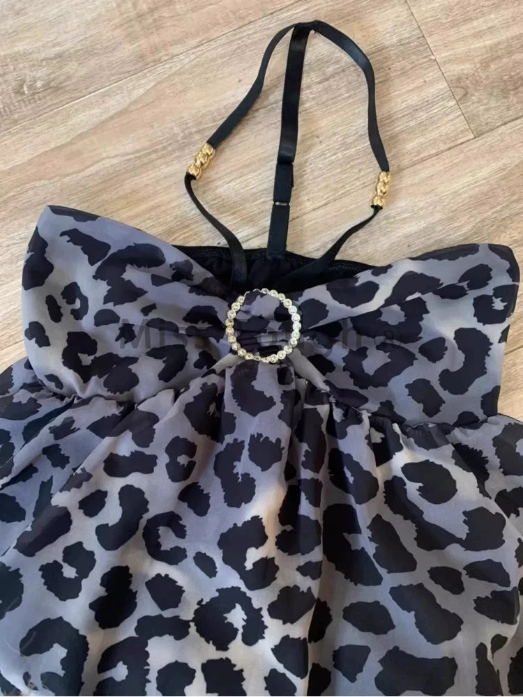LIZAKOSHT  -  Summer Sexy Crop Tops Ropa Beach Women Halter Neck Backless Loose Vest Sweet Korean Camis Korean Leopard Print Retro Tanks Tops