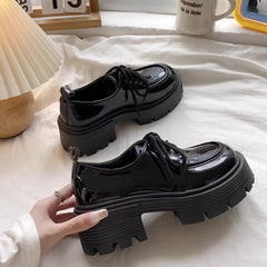 LIZAKOSHT  -  British Style Thick Bottom Heel Increase Single Shoes Retro All-Match Spring New Style Flat Loafers Fashionable Casual Shoes