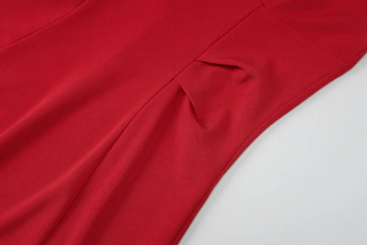 LIZAKOSHT  -  Women Sexy Halter Neck Sleeveless Solid Red Dress Lady Elegant Backless High Waist Ruched Tunics Slim Party Club Dresses