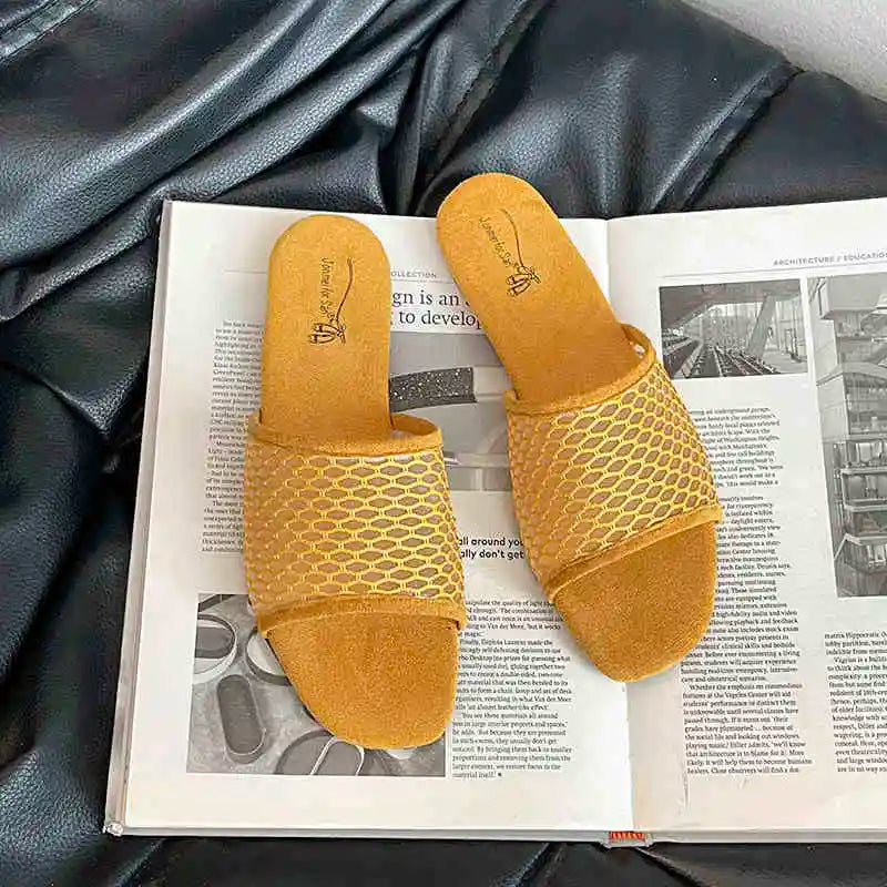 LIZAKOSHT  -  Summer Hollow Out Women Slippers Concise Open Toe Soft Sole Flats Slide Ladies Outdoor Dress Sandalias