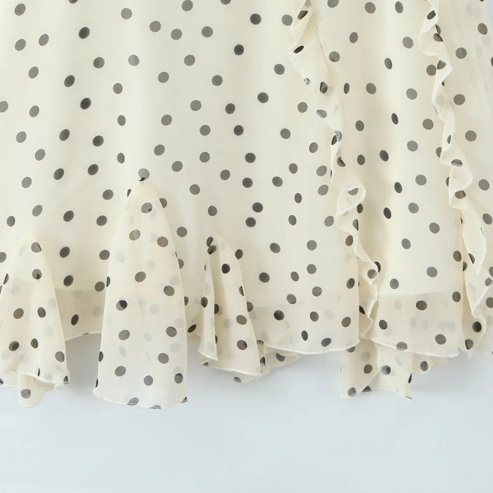 LIZAKOSHT  -  New Women's Irregular Skirt Ruffle Edge Apricot Polka Dot Skirt