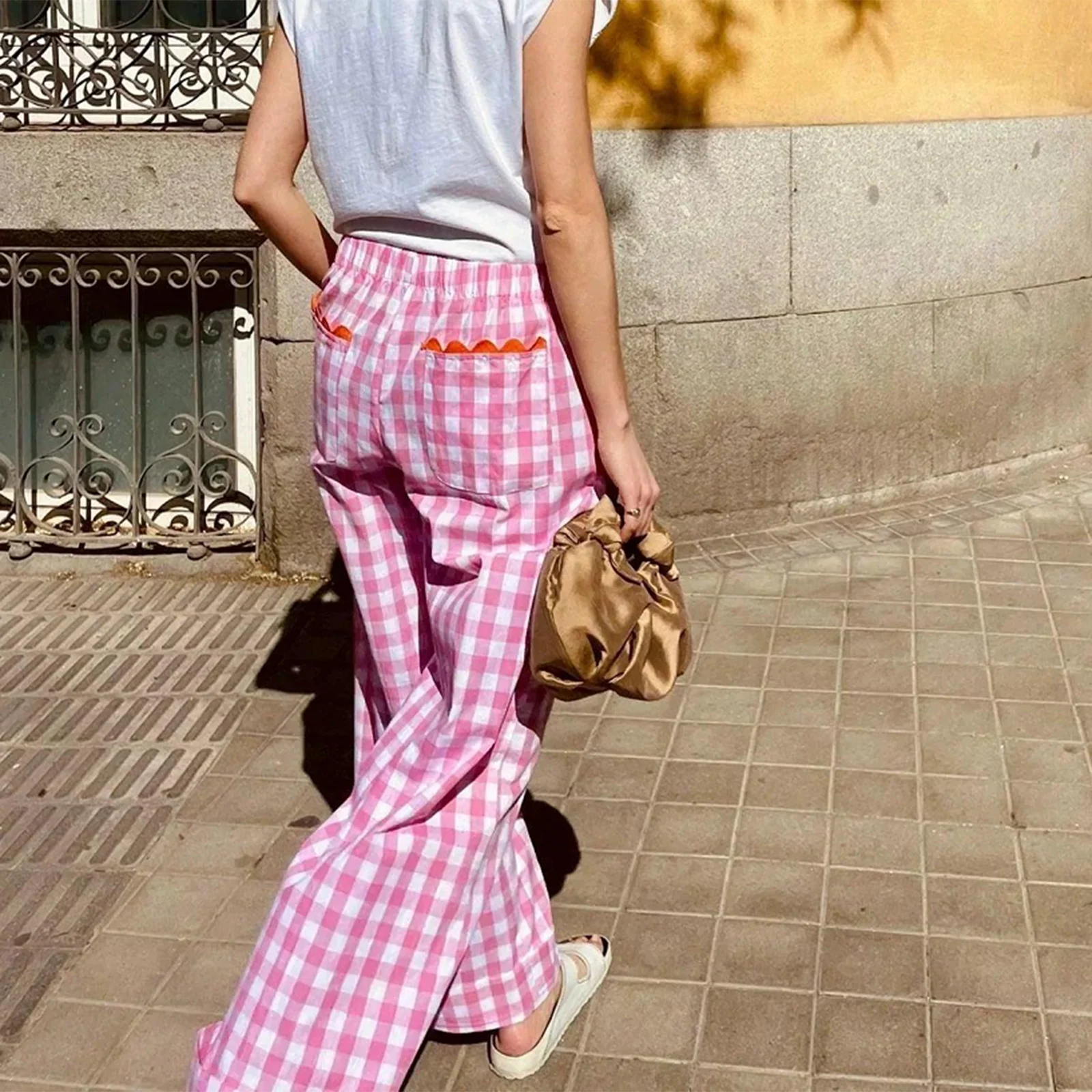 LIZAKOSHT  -  Women's Striped Print Loose Wide Leg Trousers Summer Fall Casual High Waist Loose Fit Long Pants with Pockets