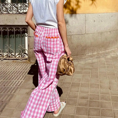 LIZAKOSHT  -  Women's Striped Print Loose Wide Leg Trousers Summer Fall Casual High Waist Loose Fit Long Pants with Pockets