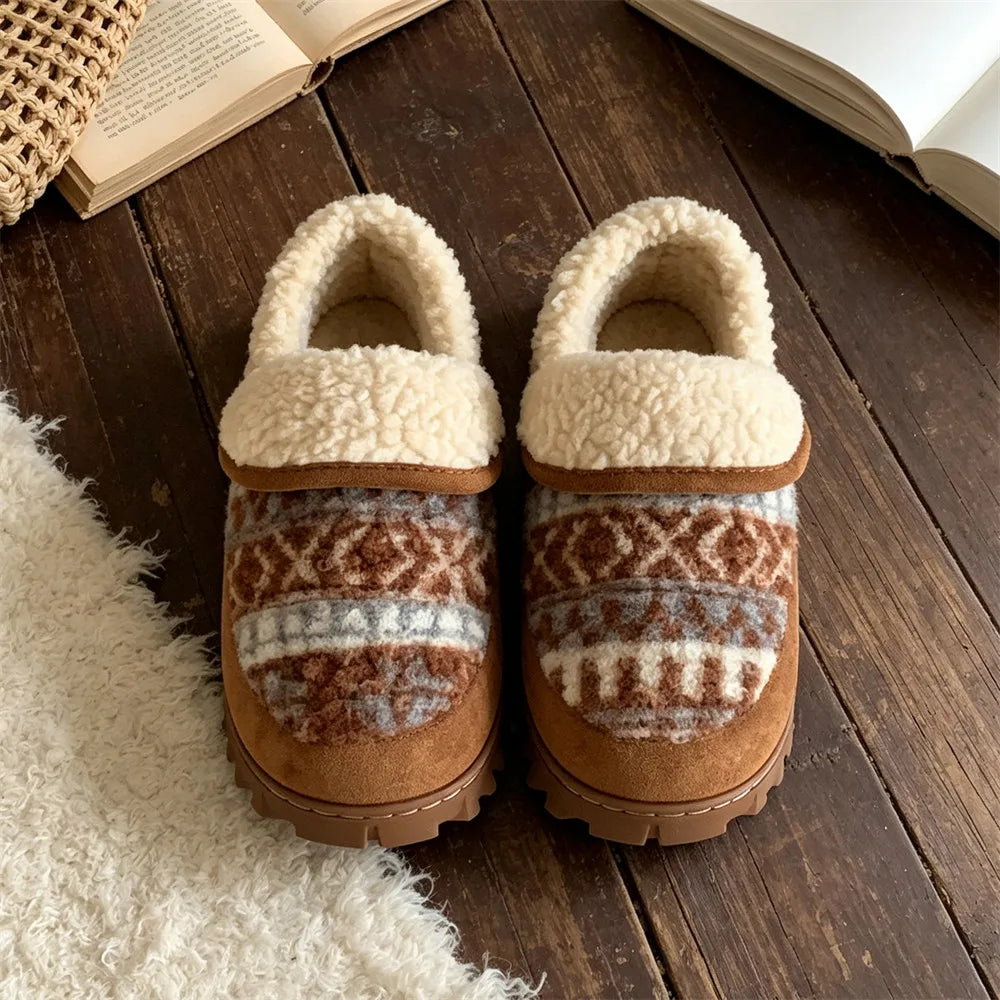 LIZAKOSHT  -  Vintage Fleece Women's Fashion Outerwear Fair Isle Print Warm Soft Cute Versatile Winter Boots Christmas