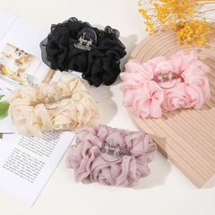 Lizakosht New Elegant Silk Chiffon Large Hair Claw Women Fashion Flower Bow Barrettes Clamps Clips Ponytail Holder Hair Accessories