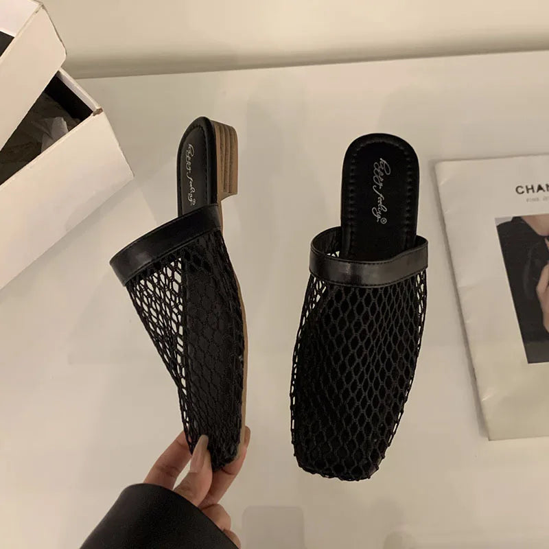 LIZAKOSHT  -  Summer Women Slippers Sexy Mesh Mules Shoes Indoor Home Slides Female Flats Shoes Beach Sandals Flip Flops New Woman Shoes