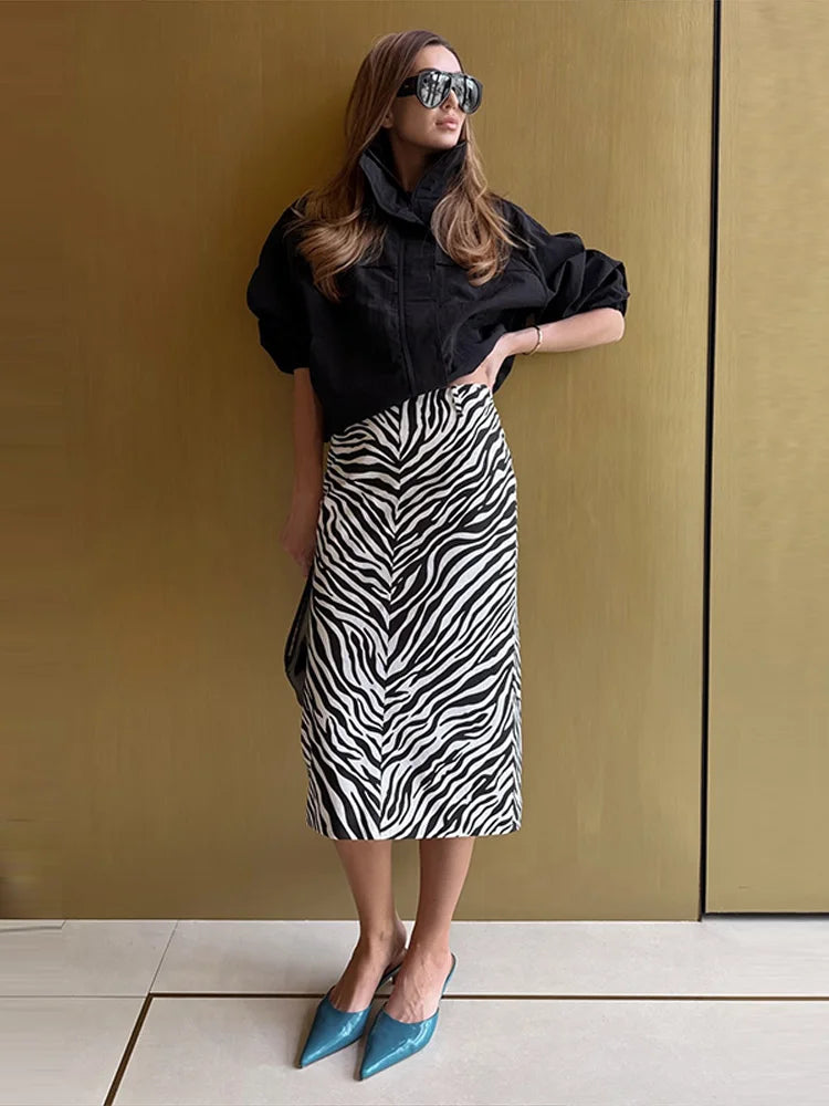 LIZAKOSHT  -  Snake Print High Waist Bodycon Midi Skirt Stretchy Animal Print Ruched Side Summer Sexy Women Night Out Casual Outfit
