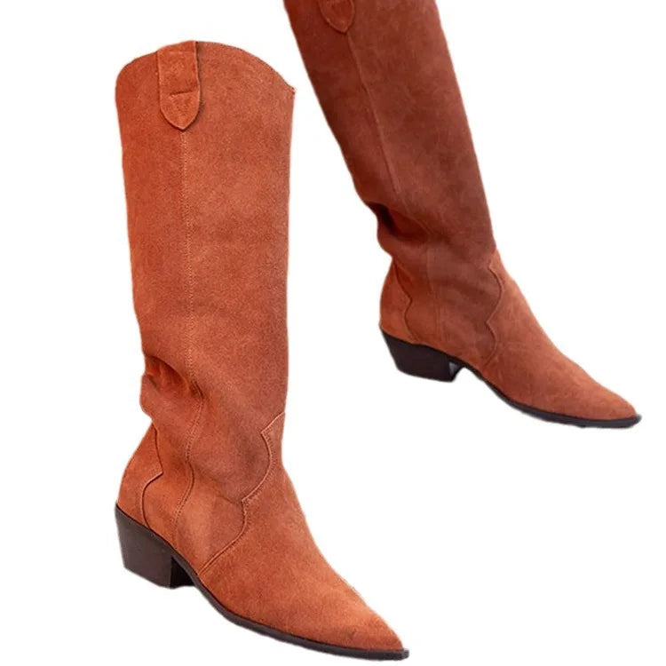 LIZAKOSHT  -  Med Heel Boots Women's Rubber Shoes Rain Luxury Designer Boots-Women  Winter Footwear Fashion Pointy Over-the-Knee