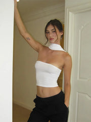 LIZAKOSHT  -  Women's Plain Cut Out Ruched Backless Crop Top, Summer Clothes Women, Casual Trendy Slim-fit Halter Sleeveless Top for Dating Nightclub Music Festival, Ladies Clothes for Summer