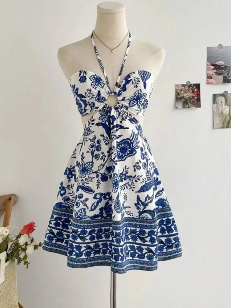 LIZAKOSHT  -  Women's Romantical Floral Print Halter Neck Sexy Fashionable Dress Easy To Create Lazy Stylish Vacation Style Dress Dresses 68AF
