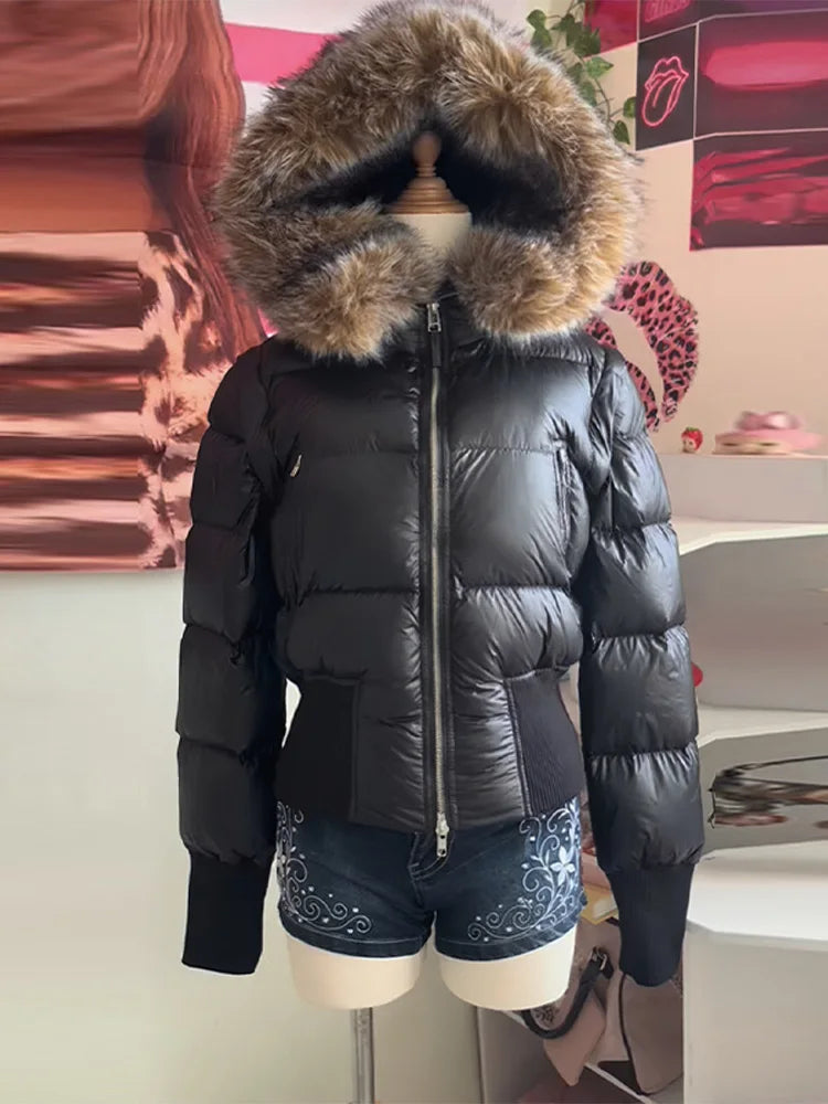 LIZAKOSHT  -  Elegant High Quality Thicken Padded Jacket Faux Fur Collar Hooded Zipper Casual Coat New Lady Winter Daily Commute Outwears