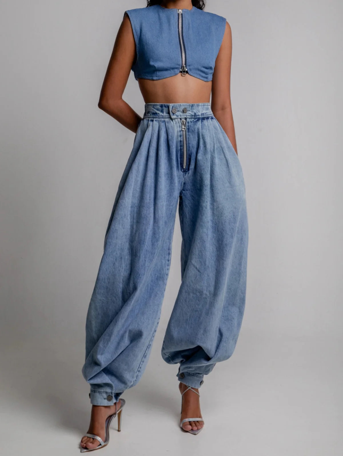 LIZAKOSHT  -  Women Spring High Waist Zipper Denim Loose Harem Trousers Jeans Female Vintage Balloon Pants Ladies Casual Denim Pants