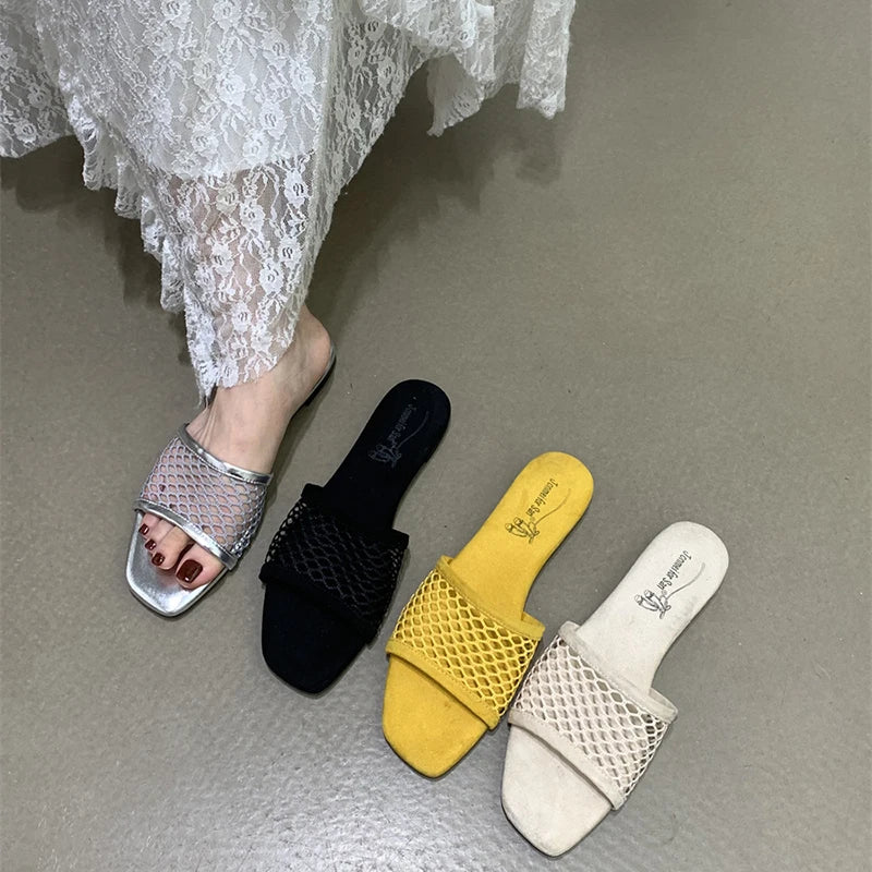 LIZAKOSHT  -  Summer Hollow Out Women Slippers Concise Open Toe Soft Sole Flats Slide Ladies Outdoor Dress Sandalias