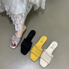 LIZAKOSHT  -  Summer Hollow Out Women Slippers Concise Open Toe Soft Sole Flats Slide Ladies Outdoor Dress Sandalias