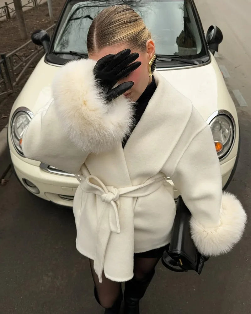 LIZAKOSHT  -  Fox Fur Woolen Women's 2025 Autumn Coat Fashion Patchwork Double-Sided Wool Overcoat Commuter New Elegant Office Jacket