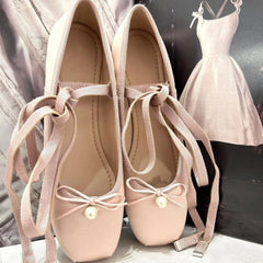 LIZAKOSHT  -  Summer Cute Square Toe Ballet Flats Shoes Women with Riband Sweet Satin Slip On Comfortable sole Office Lady Daily Shoes