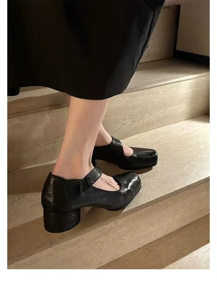 LIZAKOSHT  -  Flat Shoes Women's New Spring and Autumn Summer Genuine Leather Retro Round Toe Flat Ballet Shoes Mary Jane Single Shoe Flats