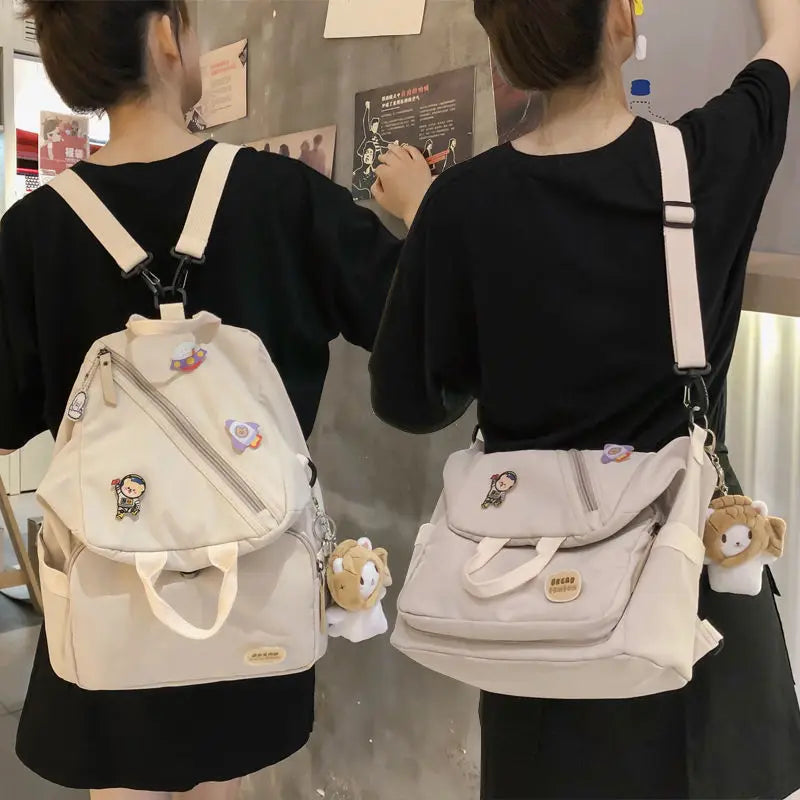 LIZAKOSHT  -  Korean Fashion Multipurpose All Match Women Backpack High-capacity Vintage Preppy Student School Bags Foldable Crossbody