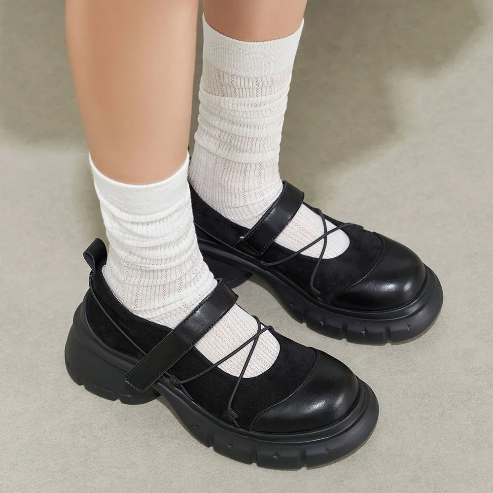 LIZAKOSHT  -  Chic Black Sneaker Mary Janes Shoes Women Cute Chunky Heels With Platform Comfy Walking Daily Wear Shoes