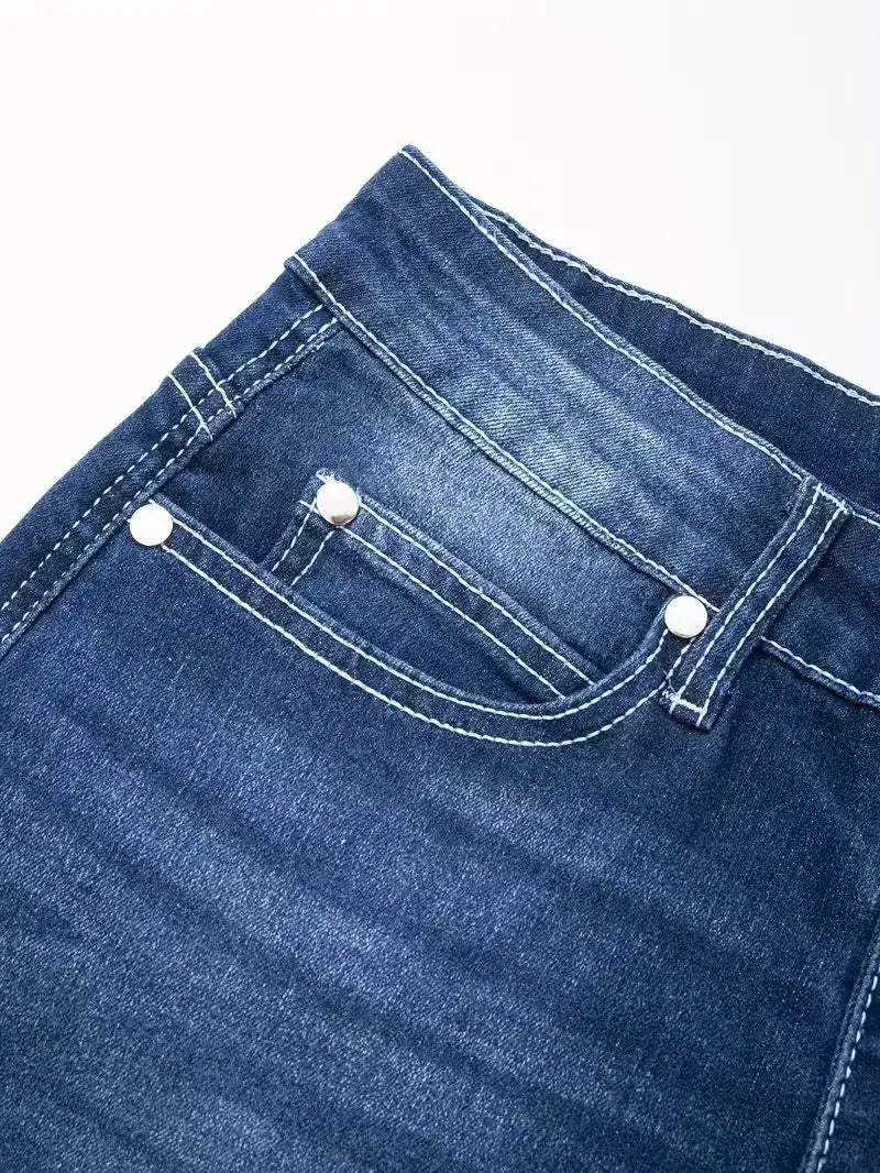 LIZAKOSHT  -  Y2k Jeans For Woman Butt Lifting Tummy Control Flared Denim Pants With Embroidered Hem All Season Versatile Style Fine Stitching