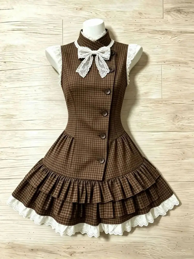 LIZAKOSHT  -  Dresses Vintage Y2k 2Piece Set Slim Plaid Streetwear 90s Short Skirt Woman Clothes Basics Sexy Dress Elegant Gyaru Emo