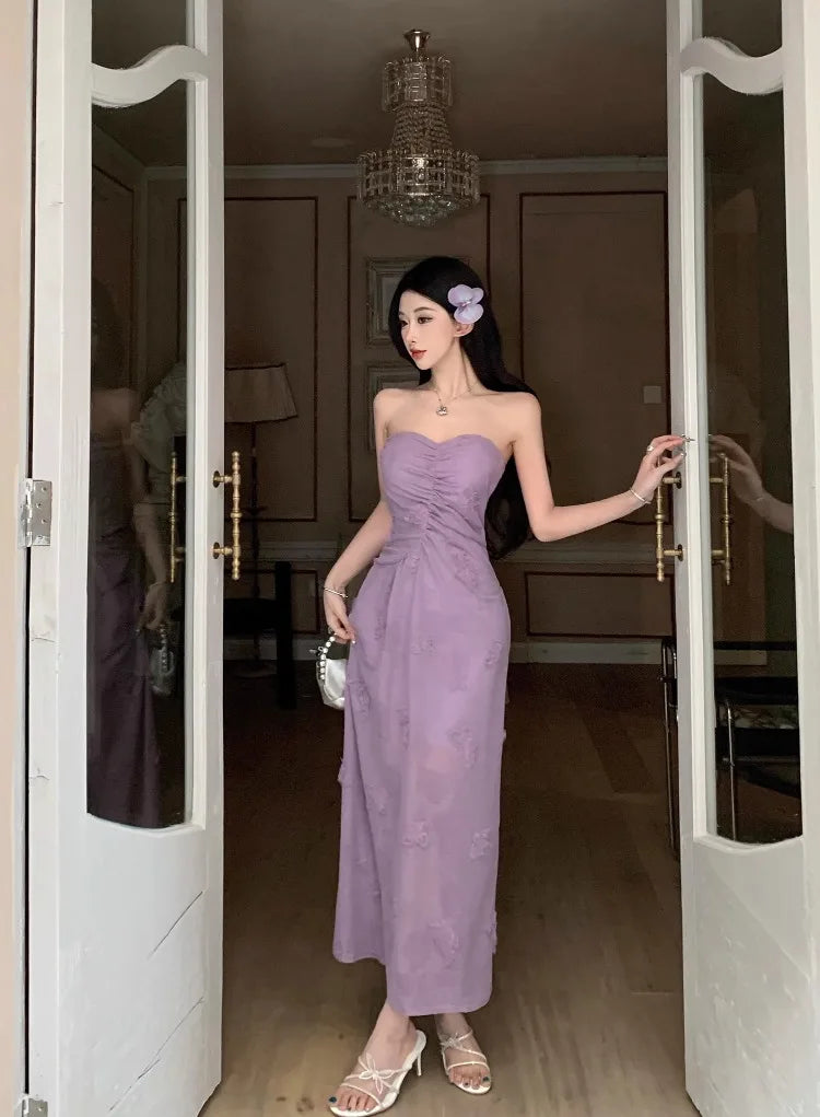 LIZAKOSHT  -  Woman Dress Sweet Sexy Strapless Flowers Slim Backless Vintage Elegant Summer Fashion Party Female Dresses Casual