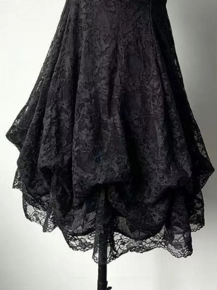 LIZAKOSHT  -  Japanese Vintage Style Strap Dress Women Korean Fashion Black Lace Cami Dresses Summer Sweet Patchwork New One Piece Dress