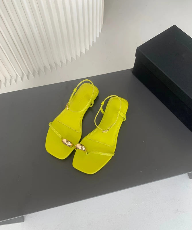 LIZAKOSHT  -  Fashion Ladies Slippers Blogger Yellow Ring Buckle Leather Flat Shoes Vacation Casual Sandals Women