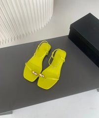 LIZAKOSHT  -  Fashion Ladies Slippers Blogger Yellow Ring Buckle Leather Flat Shoes Vacation Casual Sandals Women