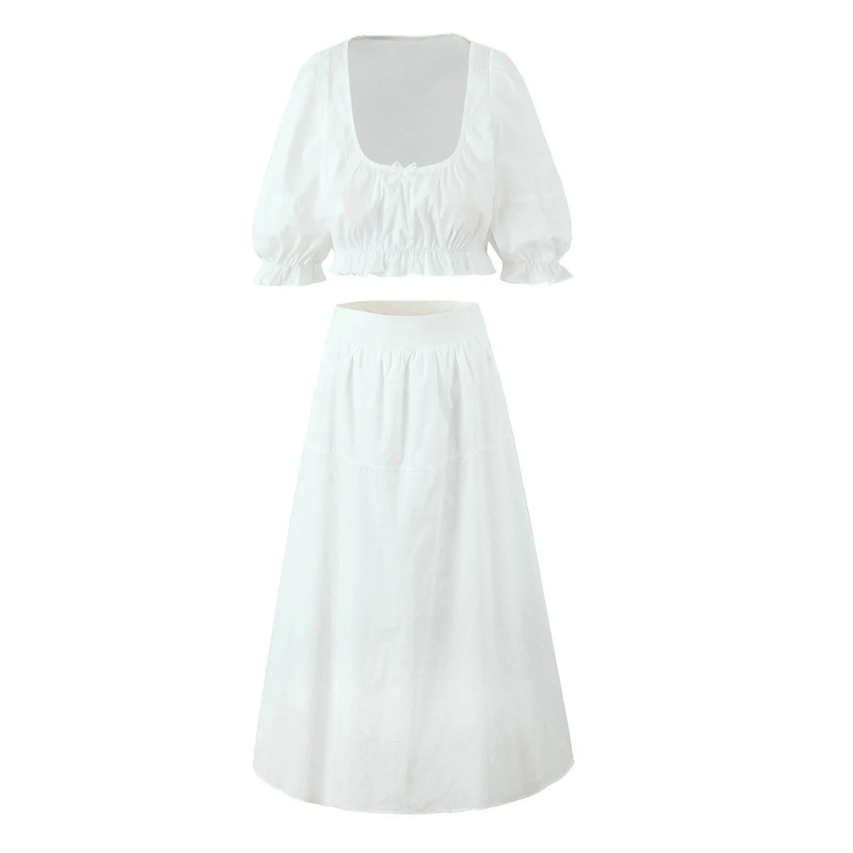 LIZAKOSHT  -  Summer French Elegant Short Sleeve Slim Waist 2 Pieces Long High Waist Skirt Suit Korean Fashion Casual 2 Piece Set