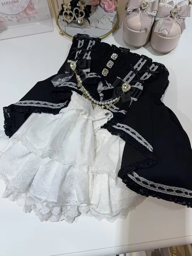 LIZAKOSHT  -  Japanese Lolita High-waist Lace Cake Skirt Sweet Kawaii Bow Thin Patchwork Short Skirts Female Design Lovely France Clothes