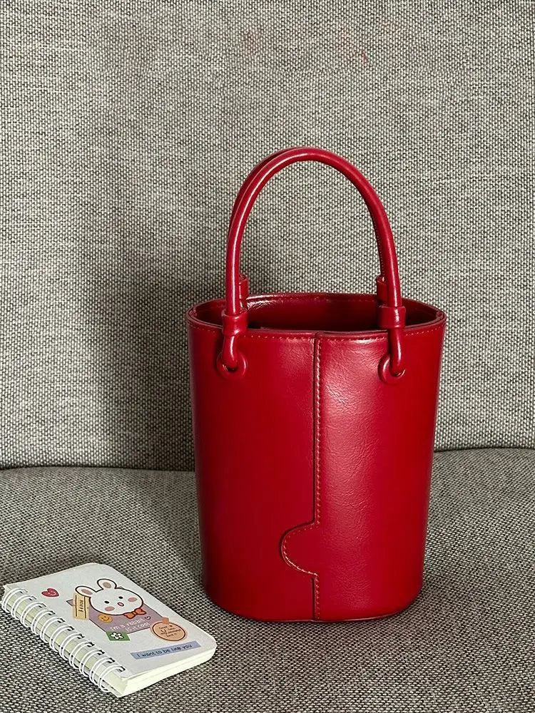 LIZAKOSHT  -  Office Lady PU Elegant Red Shoulder Bags Women Bucket Bag Fashion Commuter Solid Color Tote Bag Classic Bolsos All-match