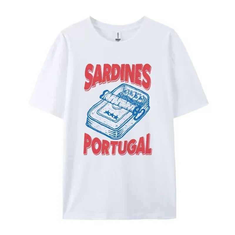 LIZAKOSHT  -  Vintage Aesthetic Tinned Fish Tshirt Cute Foodie Graphic Tee Portugal Sardine T-Shirts Women Unisex Loose Travel Vacation Tops