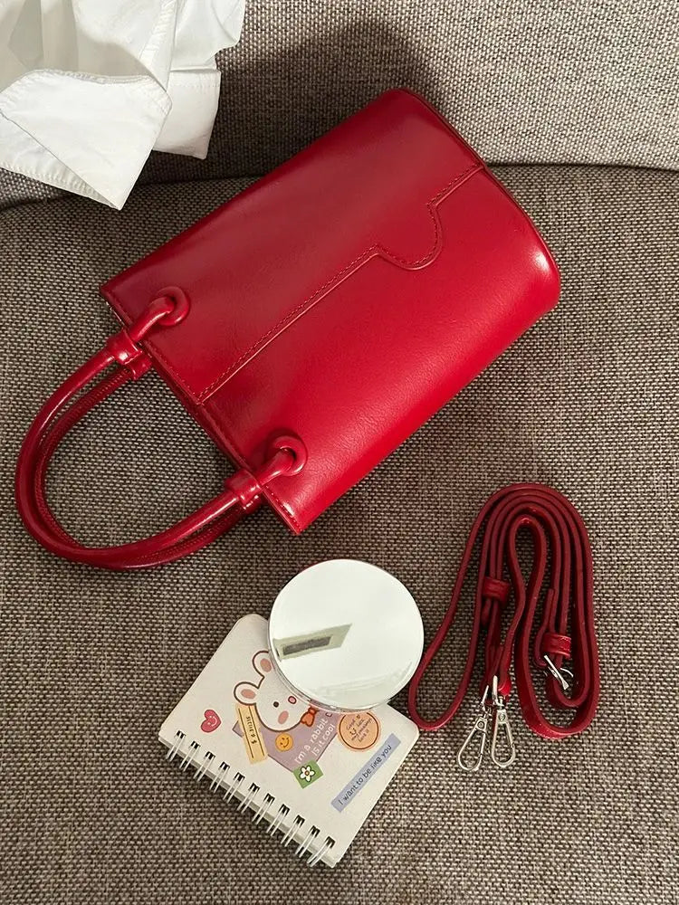 LIZAKOSHT  -  Office Lady PU Elegant Red Shoulder Bags Women Bucket Bag Fashion Commuter Solid Color Tote Bag Classic Bolsos All-match
