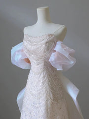 LIZAKOSHT  -  White Luxury Senior Evening Dresses Bow Strapless Beading Off The Shoulder Shiny Sequin Cockital Host Party Evening Prom Gown