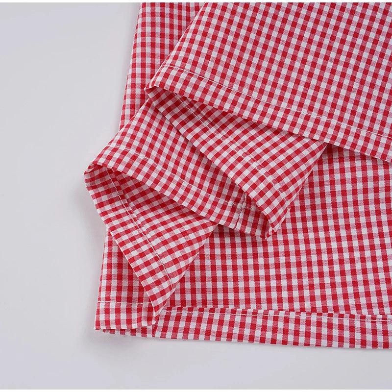 LIZAKOSHT  -  Women's Plaid Contrast A-line Mini Dress Casual Short Sleeve V Neck Vintage Short Dresses New Casual Female Chic Vestidos