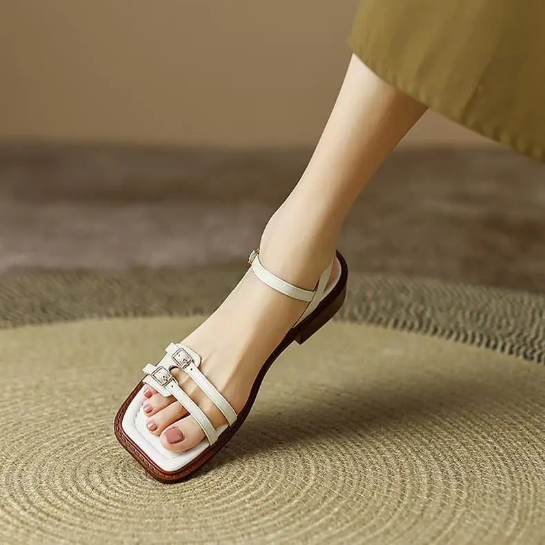 LIZAKOSHT  -  new summer double buckle women sandals retro low heel narrow band gladiator sandalias mujer dress shoes summer footwear