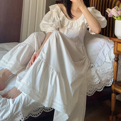 LIZAKOSHT  -  Retro Women's Nightdress Pajamas Nighty Lace-up Short Sleeve Sleepdress Nightgown Palace Style Night Wear for Women Sleepwear