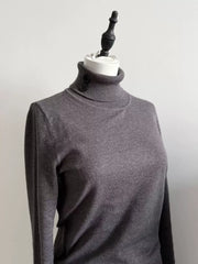 LIZAKOSHT  -  Fashionable European-style retro high-neck button-up mid-length versatile base layer sweater in solid color, fitted women's top