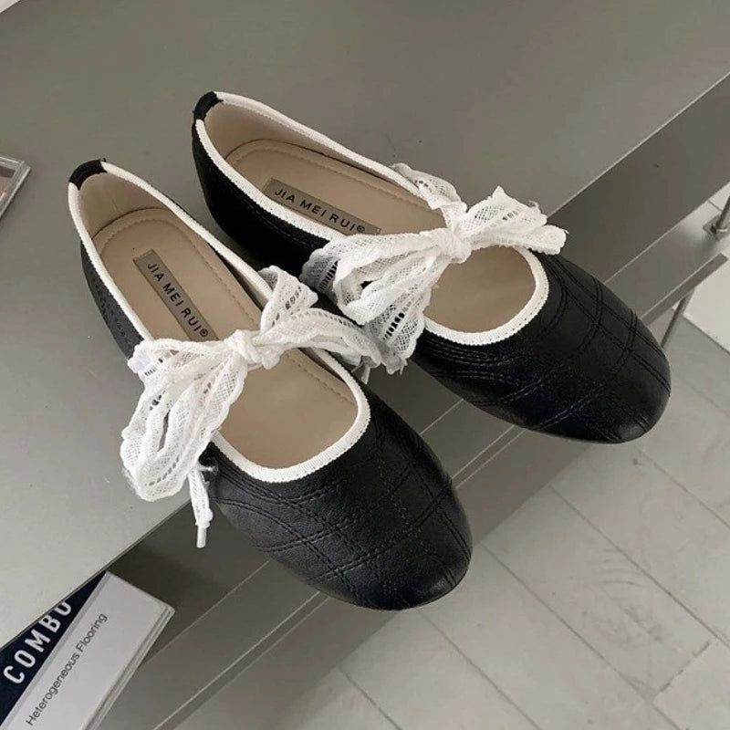 LIZAKOSHT  -  Fashion Round Toe Ballet Flats Women Butterfly-knot New Concise Casual Flat Shoes Comfy Silvery Brand Designer Women Shoes
